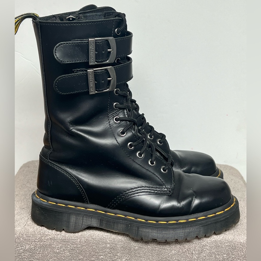 Dr Doc Martens 12 eye Caspian Alt Double Buckle Chunky Leather Boots Women 9 M 8